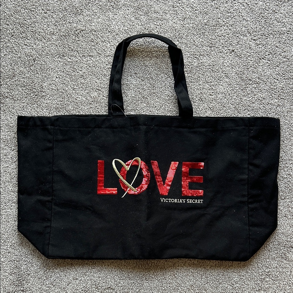 Victoria's Secret Large Black and Red Canvas Tote